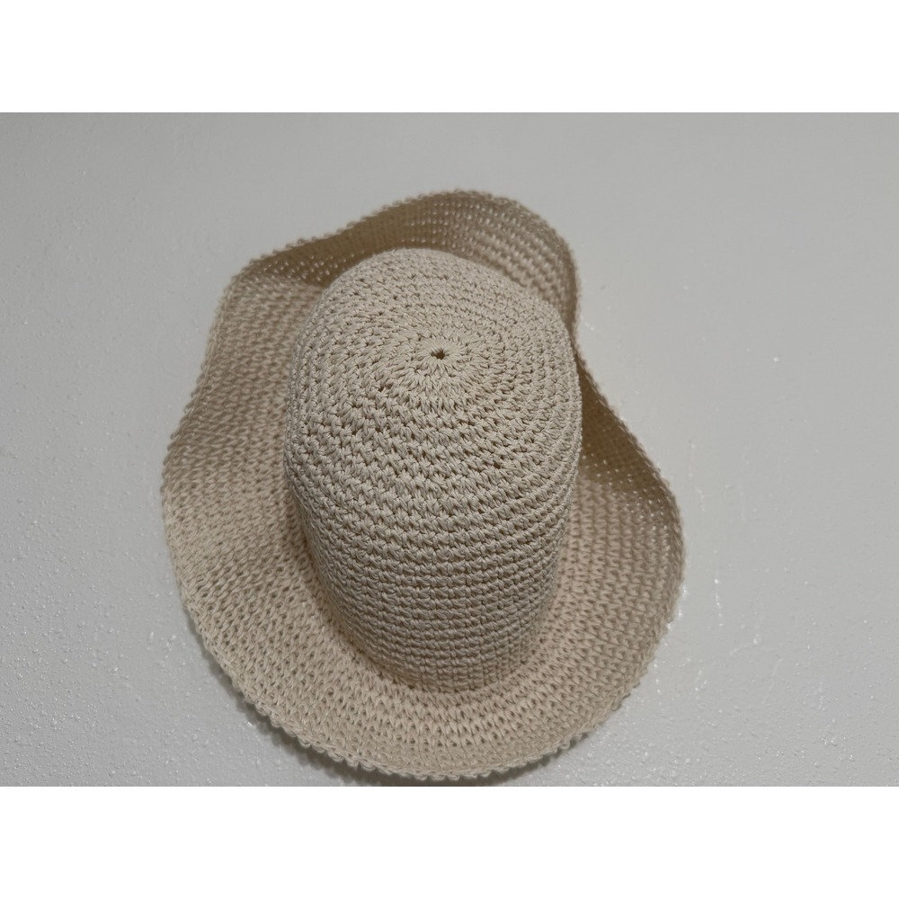 Woven Crochet Sun Hat Cream Beige Floppy Brim Boho Beach Straw Style Accessory